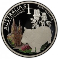 AUSTRALIA $1 SOUTH AUSTRALIA. 1 oz 999 SILVER. P EM.