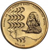 RIDING ON THE SHEEP'S BACK - AUSTRALIAN WOOL. 1 DOLLAR.