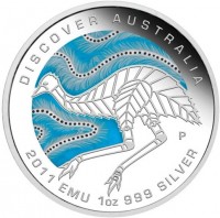 Silver coin Australia KM# 1534 DISCOVER AUSTRALIA. P DB. 2011 EMU 1oz 999 SILVER.