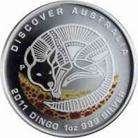 Silver coin Australia KM# 1558 DISCOVER AUSTRALIA. P DB. 2011 DINGO 1oz 999 SILVER.