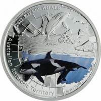 Silver coin Australia KM# 1565 2011 : KILLER WHALE. Australian Antarctic Territory. P MR. 1 OZ 99.9 SILVER.