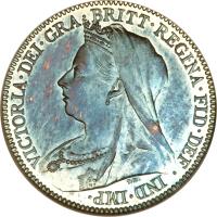 obverse of 6 Pence - Victoria - 3'rd Portrait (1893 - 1901) coin with KM# 779 from United Kingdom. Inscription: VICTORIA · DEI · GRA · BRITT · REGINA · FID · DEF · IND.IMP ·