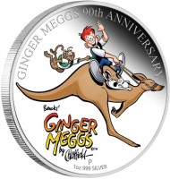 Silver coin Australia KM# 1607 GINGER MEGGS 90th ANNIVERSARY. GINGER MEGGS. P. 1 oz 999 SILVER.