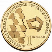 Aluminium Bronze coin Australia KM# 1635 AUSTRALIAN BUREAU OF STATISTICS 100 YEARS OF CENSUS. 1 DOLLAR.