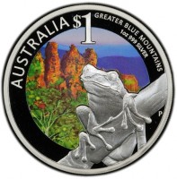 Silver coin Australia AUSTRALIA $1. GREATER BLUE MOUNTAINS 1oz 999 silver. P RV.