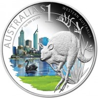 Silver coin Australia AUSTRALIA $1 WESTERN AUSTRALIA. 1 oz 999 SILVER. P EM.