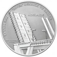 Silver coin Australia 'DIVER' DERRICK VC BRIDGE. ADELAIDE. ONE DOLLAR. ONE OUNCE FINE. SILVER.