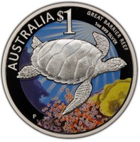 Silver coin Australia AUSTRALIA $1 GREAT BARRIER REEF. 1 oz 999 SILVER. P EM.