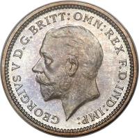 obverse of 3 Pence - George V (1927 - 1936) coin with KM# 831 from United Kingdom. Inscription: GEORGIUS V D.G.BRITT:OMN:REX F.D.IND:IMP: BM