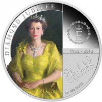 Silver coin Australia KM# 1701 DIAMOND JUBILEE. E. P. 1953 - 2012. Elizabeth R. 1oz 999 SILVER.