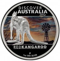 Silver coin Australia KM# 1707 DISCOVER AUSTRALIA 2012. RED KANGAROO. NM. P 1oz 999 SILVER.