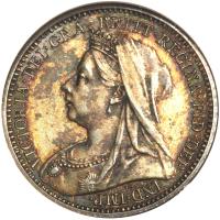 obverse of 3 Pence - Victoria - Maundy Coinage; 3'rd Portrait (1893 - 1901) coin with KM# 777 from United Kingdom. Inscription: VICTORIA · DEI · GRA · BRITT · REGINA · FID · DEF IND · IMP · TB