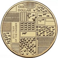 Aluminium Bronze coin Australia KM# 1738 ONE DOLLAR. 2012. YEAR OF THE FARMER. WP.