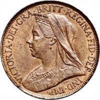 obverse of 1 Farthing - Victoria - 3'rd Portrait (1895 - 1901) coin with KM# 788 from United Kingdom. Inscription: VICTORIA D:G: BRITT:REG:F:D