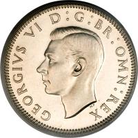 obverse of 1 Shilling - George VI - English crest; With IND:IMP (1937 - 1946) coin with KM# 853 from United Kingdom. Inscription: GEORGIVS VI D:G:BR:OMN:REX