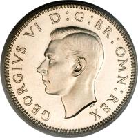 United Kingdom coin 1 Shilling - George VI - English crest; With IND:IMP (1937 - 1946) obverse obverse of 1 Shilling - George VI - English crest; With IND:IMP (1937 - 1946) coin with KM# 853 from United Kingdom. Inscription: GEORGIVS VI D:G:BR:OMN:REX