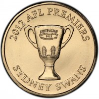 Aluminium Bronze coin Australia KM# 2022 2012 AFL PREMIERS. AUSTRALIAN FOOTBALL LEAGUE. 2012. PREMIERSHIP CUP. SYDNEY SWANS.