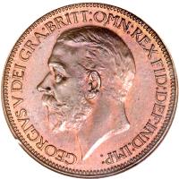 obverse of 1/2 Penny - George V - Modified portrait (1925 - 1927) coin with KM# 824 from United Kingdom. Inscription: GEORGIVS V DEI GRA:BRITT:OMN:REX FID:DEF:IND:IMP: BM