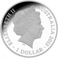 Silver coin Australia KM# 2015a ELIZABETH II. AUSTRALIA 2013. 1 DOLLAR. IRB.