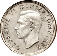 United Kingdom coin 1/2 Crown - George VI (1937 - 1946) obverse obverse of 1/2 Crown - George VI (1937 - 1946) coin with KM# 856 from United Kingdom. Inscription: GEORGIVS VI D: G: BR: OMN: REX