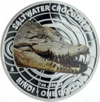 Silver coin Australia KM# 2029 SALTWATER CROCODILE. AB. 1 OZ999 Ag. BINDI - ONE DOLLAR.