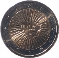 Bi-metallic Nickel-Brass plated Nickel center in Copper-Nickel ring coin Lithuania LIETUVA. 2025.