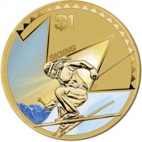 Aluminium Bronze coin Australia KM# 2058 $1. SKIING. P NM.