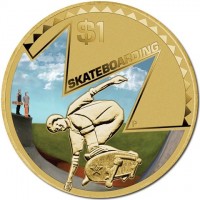 Aluminium Bronze coin Australia KM# 2068 $1. SKATEBOARDING. P NM.