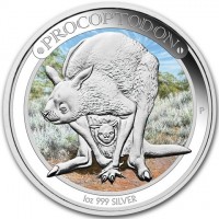 Silver coin Australia KM# 2143 PROCOPTODON. PT P. 1oz 999 SILVER.