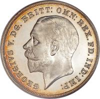 obverse of 1 Crown - George V - 25th Anniversary of Accession of King George V (1935) coin with KM# 842 from United Kingdom. Inscription: GEORGIVIS V.DG.BRITT:OMN:REX:FD.IND:IMP: