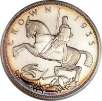 United Kingdom coin 1 Crown - George V - 25th Anniversary of Accession of King George V (1935) reverse reverse of 1 Crown - George V - 25th Anniversary of Accession of King George V (1935) coin with KM# 842 from United Kingdom. Inscription: CROWN 1935