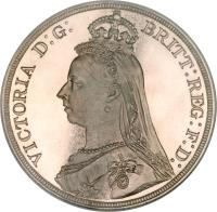 obverse of 1 Crown - Victoria - 2'nd Portrait (1887 - 1892) coin with KM# 765 from United Kingdom. Inscription: VICTORIA D:G: BRITT: REG: F:D: