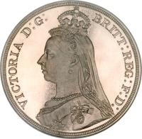 United Kingdom coin 1 Crown - Victoria - 2'nd Portrait (1887 - 1892) obverse obverse of 1 Crown - Victoria - 2'nd Portrait (1887 - 1892) coin with KM# 765 from United Kingdom. Inscription: VICTORIA D:G: BRITT: REG: F:D: