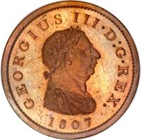 obverse of 1 Penny - George III (1806 - 1808) coin with KM# 663 from United Kingdom. Inscription: GEORGIUS III · D:G · REX. 1807