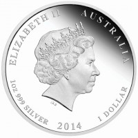 Silver coin Australia KM# 2167 ELIZABETH II. AUSTRALIA 1 DOLLAR. 2014. IRB.