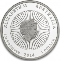 Silver coin Australia KM# 2169 ELIZABETH II AUSTRALIA. IRB. 1oz 999 SILVER 2014 1 DOLLAR.