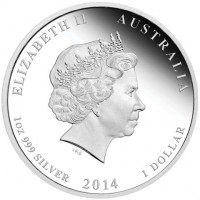 ELIZABETH II AUSTRALIA. IRB. 1oz 999 SILVER 2014 1 DOLLAR.