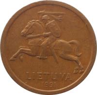 Lithuania coin 10 Centų (1991) obverse obverse of 10 Centų (1991) coin with KM# 88 from Lithuania. Inscription: LIETUVA 1991