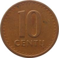 Lithuania coin 10 Centų (1991) reverse reverse of 10 Centų (1991) coin with KM# 88 from Lithuania. Inscription: 10 CENTŲ