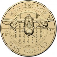 Aluminium Bronze coin Australia KM# 2909 G for GEORGE. AS. FROM 1942 TO 1944. MISSIONS 90. ONE DOLLAR.