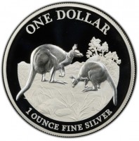 ONE DOLLAR. AB. 1 OUNCE FINE SILVER.