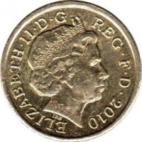 obverse of 1 Pound - Elizabeth II - Belfast - 4'th Portrait (2010) coin with KM# 1159 from United Kingdom. Inscription: ELIZABETH · II · D · G REG · F · D · 2010 IRB