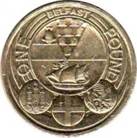 reverse of 1 Pound - Elizabeth II - Belfast - 4'th Portrait (2010) coin with KM# 1159 from United Kingdom. Inscription: BELFAST ONE POUND