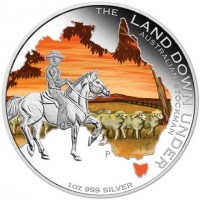 Silver coin Australia KM# 2941 THE LAND DOWN UNDER. AUSTRALIAN STOCKMAN. IJ P. 1oz 999 SILVER.