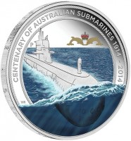 Silver coin Australia CENTENARY OF AUSTRALIAN SUBMARINES 1914-2014. P. WR.