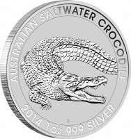 Silver coin Australia AUSTRALIAN SALTWATER CROCODILE. 2014 1oz 999 SILVER. NM P.