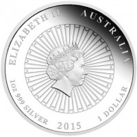 Silver coin Australia KM# 2192 ELIZABETH II AUSTRALIA. IRB. 1oz 999 SILVER 2015 1 DOLLAR.
