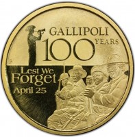 Aluminium Bronze coin Australia KM# 3017 GALLIPOLI. 100 YEARS. Lest We. Forget. April 25. TV.