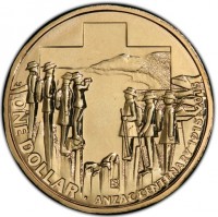 Aluminium Bronze coin Australia KM# 3071 AS. S. ONE DOLLAR ANZAC CENTENARY 1915-2015.