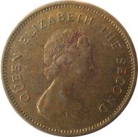 obverse of 50 Cents - Elizabeth II - 2'nd Portrait (1977 - 1980) coin with KM# 41 from Hong Kong. Inscription: QUEEN ELIZABETH THE SECOND